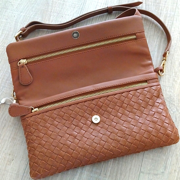 Quince italian leather handwoven convertible clutch cognac - Picture 2 of 10